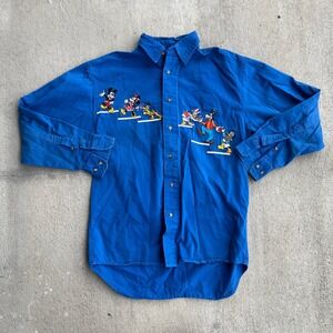 Disney‎ Vintage Men's Long Sleeve Shirt Mickey and the gang Blue Small